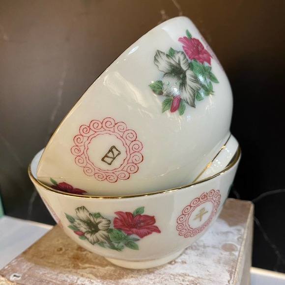 Rice bowls set 2 made in China Prosperity gold trim - Picture 4 of 4